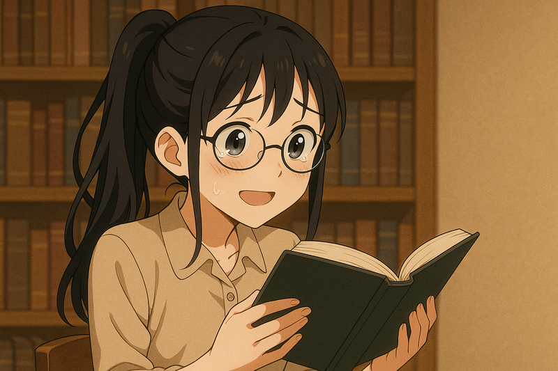 本を読んで感想する少女