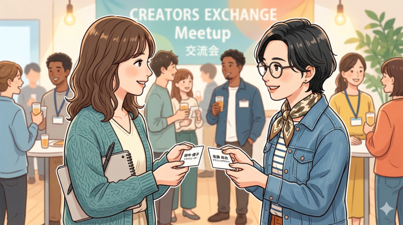 名刺交換する女性